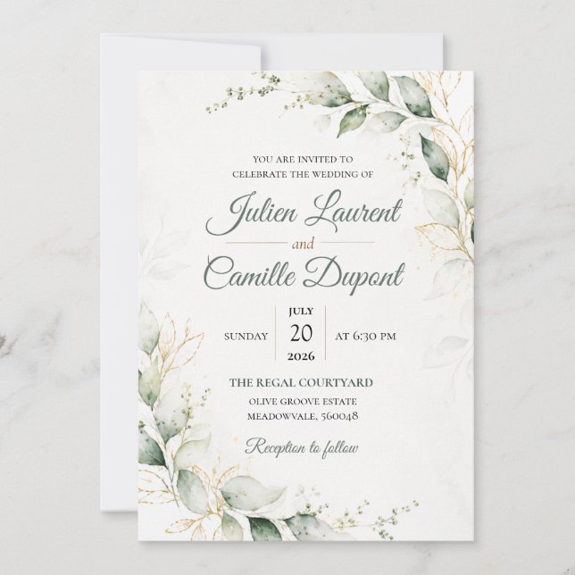 Élégante invitation de mariage florale à l'aquarel (Devant)