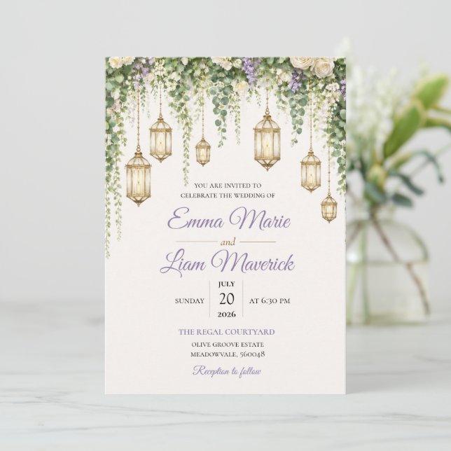 Élégante invitation de mariage florale à l'aquarel (Debout devant)