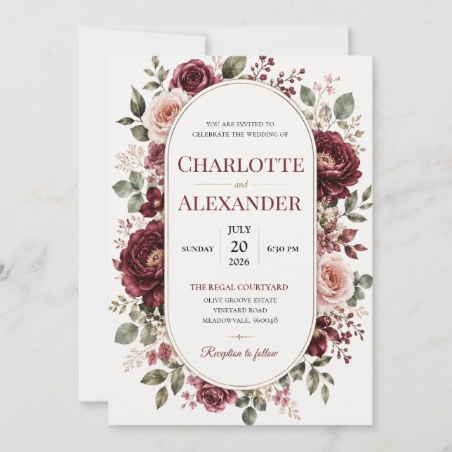 Élégante invitation de mariage florale à l'aquarel (Devant)