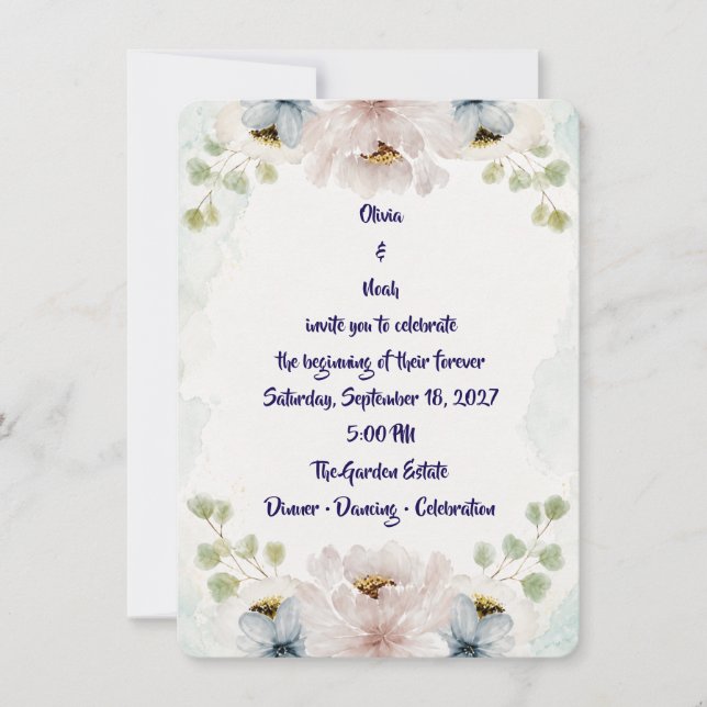 Élégante invitation de mariage florale aquarelle b (Devant)