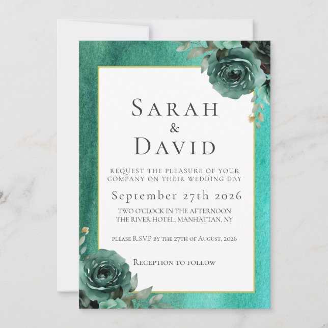 Élégante invitation de mariage florale aquarelle v (Devant)