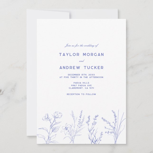 Élégante invitation de mariage florale aux fleurs  (Devant)