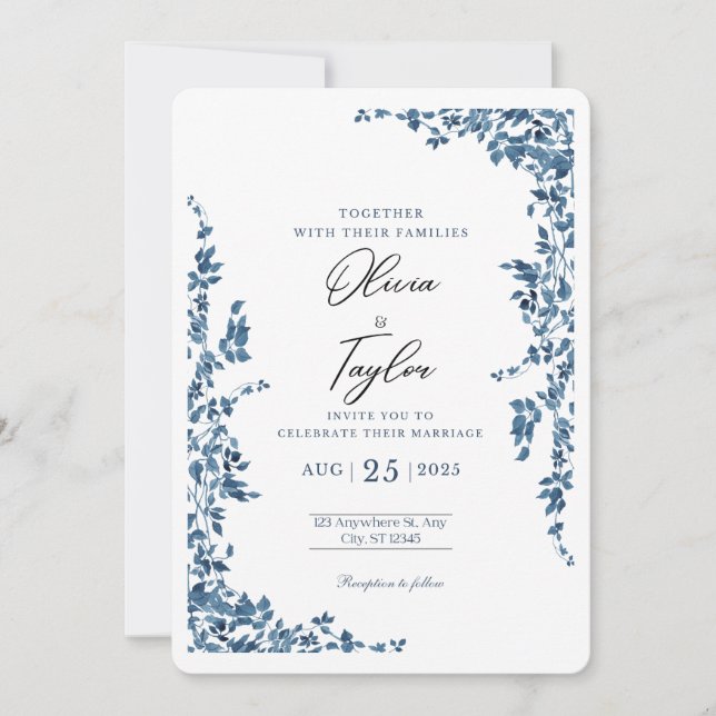 Élégante invitation de mariage florale avec dorure (Devant)