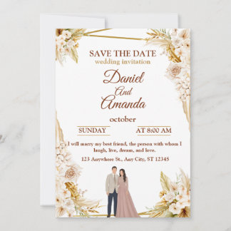 Élégante invitation de mariage florale beige
