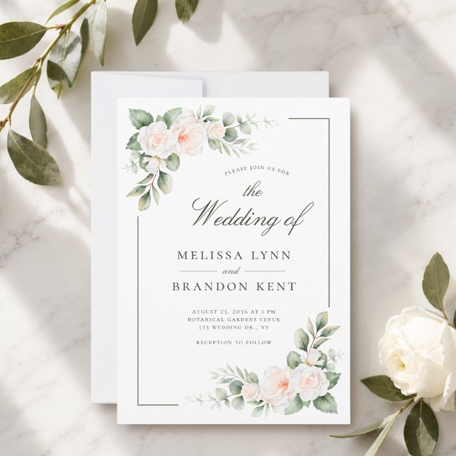 Élégante invitation de mariage florale blanche sau (Créateur téléchargé)