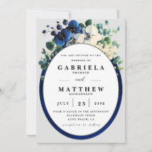 Élégante invitation de mariage florale bleu marine
