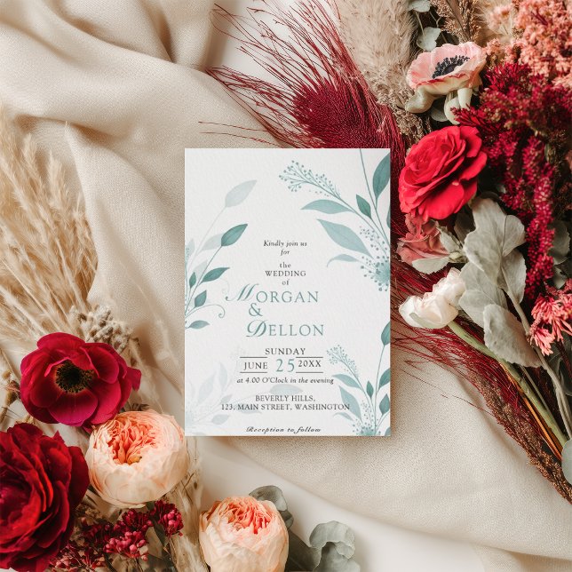 Élégante invitation de mariage florale bleue pouss (Créateur téléchargé)