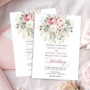 Élégante invitation de mariage florale boho rose c