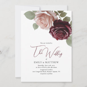 Élégante invitation de mariage florale bordeaux