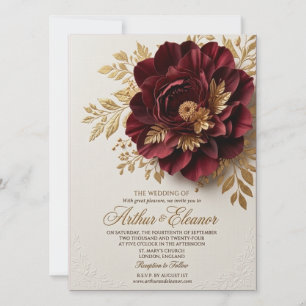 Élégante invitation de mariage florale bordeaux et