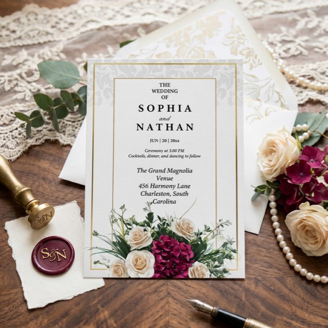 Élégante Invitation de Mariage Florale Classique a (Créateur téléchargé)
