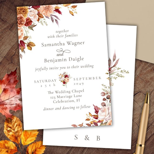 Élégante invitation de mariage florale d'automne (Créateur téléchargé)