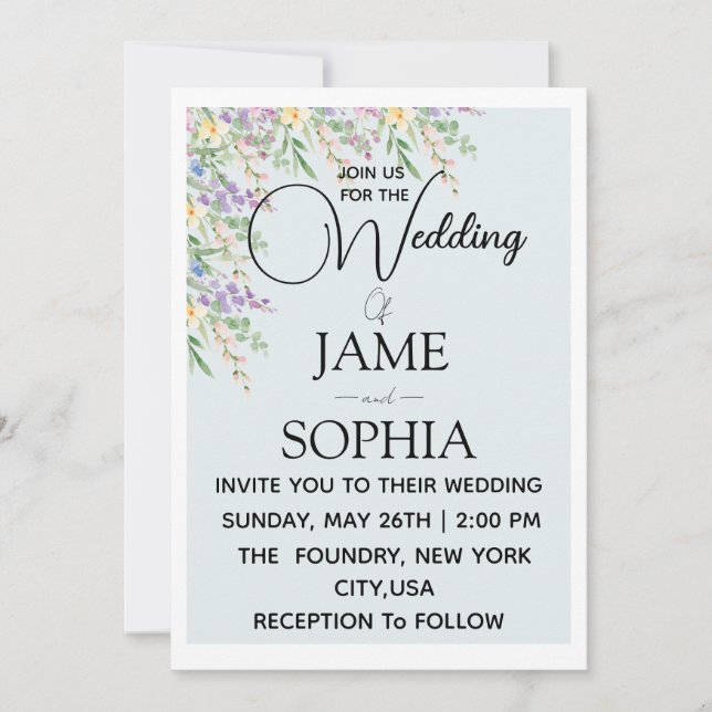 Élégante invitation de mariage florale de fleurs s (Devant)
