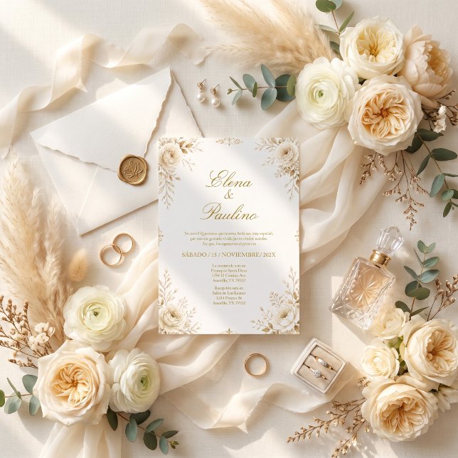 Élégante invitation de mariage florale espagnole e (Créateur téléchargé)