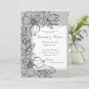 Élégante invitation de mariage florale grise dessi