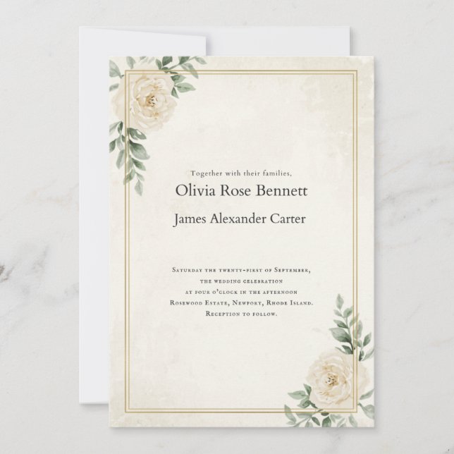 Élégante invitation de mariage florale ivoire avec (Devant)