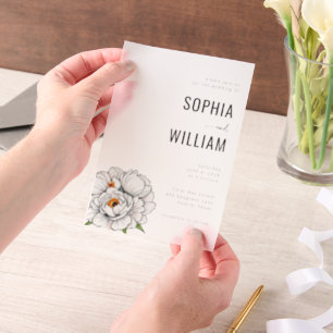 Élégante invitation de mariage florale noir et bla