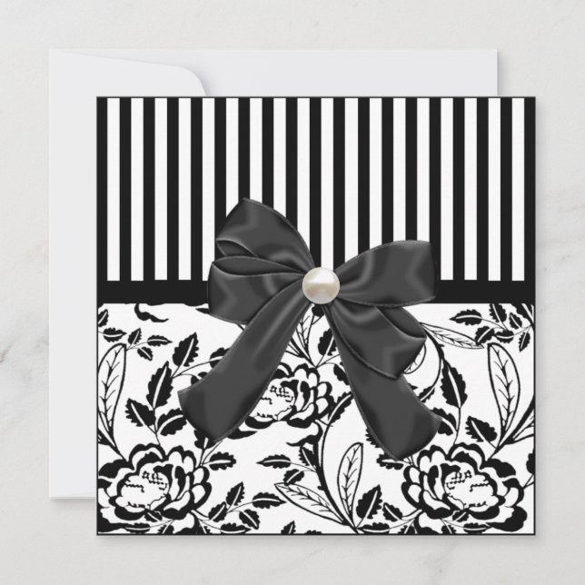 Élégante invitation de mariage florale noir et bla (Devant)