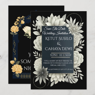 Élégante invitation de mariage florale noire et iv