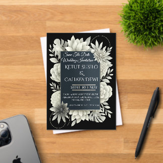 Élégante invitation de mariage florale noire et iv