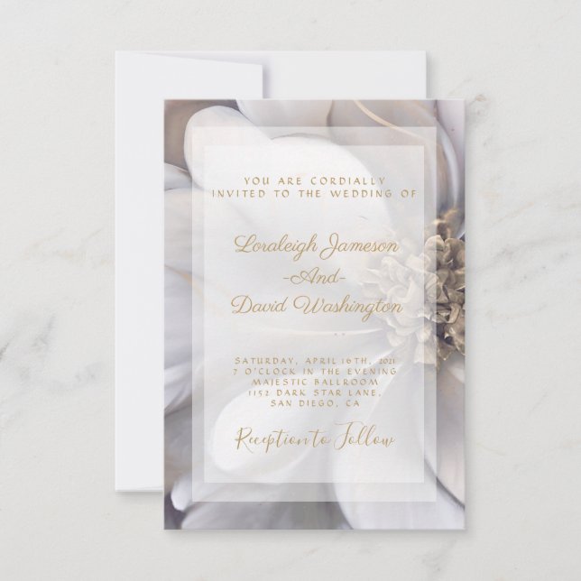 Élégante invitation de mariage florale or et argen (Devant)