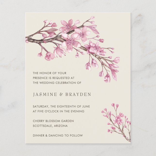 Élégante invitation de mariage florale rose à peti (Devant)