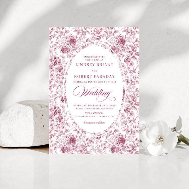 Élégante invitation de mariage Florale Toile de Jo (Elegant Floral Toile de Jouy Wedding Invitation)