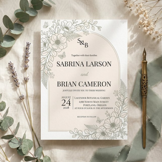 Élégante invitation de mariage florale vert sauge (Créateur téléchargé)