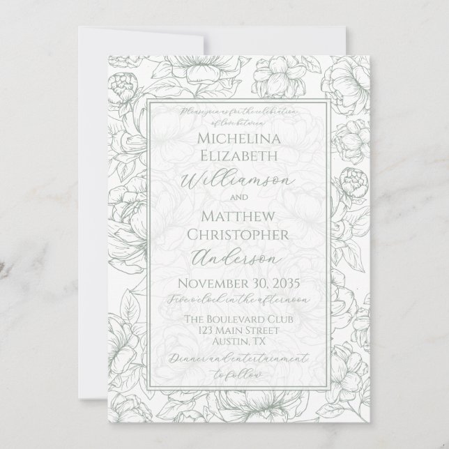 Élégante invitation de mariage florale verte dessi (Devant)