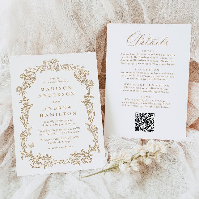 Élégante invitation de mariage florale victorienne (Créateur téléchargé)