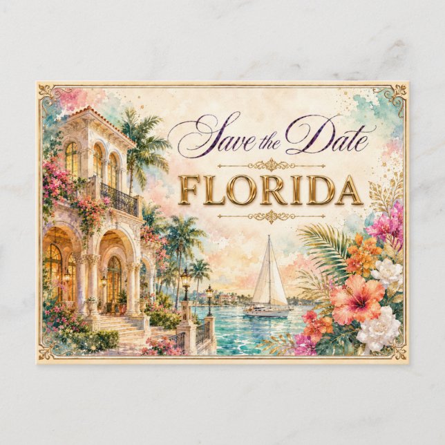 Élégante invitation de mariage Florida Save the Da (Devant)