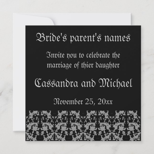 Elégante invitation de mariage gothique carré (Devant)