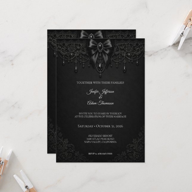 Élégante invitation de mariage gothique Halloween  (Devant/Arrière en situation)