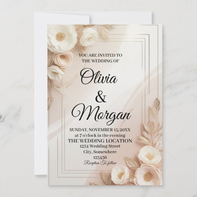 Élégante invitation de mariage Herbe de la Pampa F (Devant)