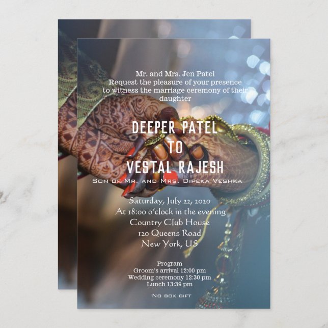 Elégante invitation de mariage indien au henné (Devant / Derrière)