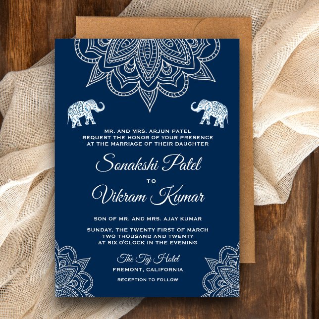 Élégante invitation de mariage indien bleu marine  (Créateur téléchargé)