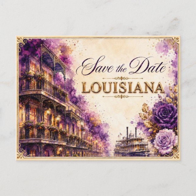 Élégante invitation de mariage Louisiana Save the  (Devant)