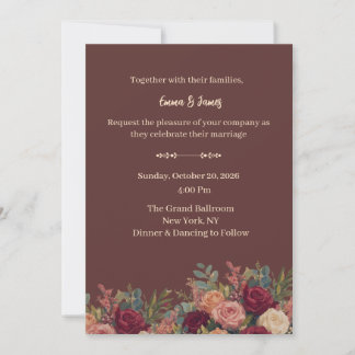 Élégante invitation de mariage luxueuse bordeaux 