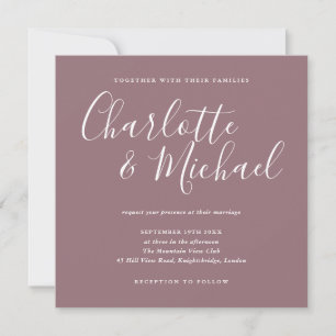 Élégante invitation de mariage mauve écriture sign