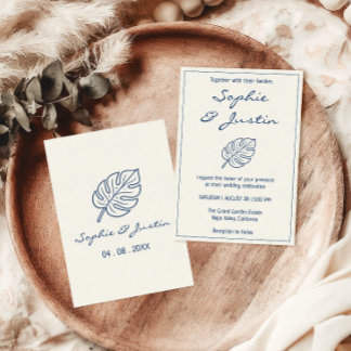 Élégante invitation de mariage minimaliste à feuil