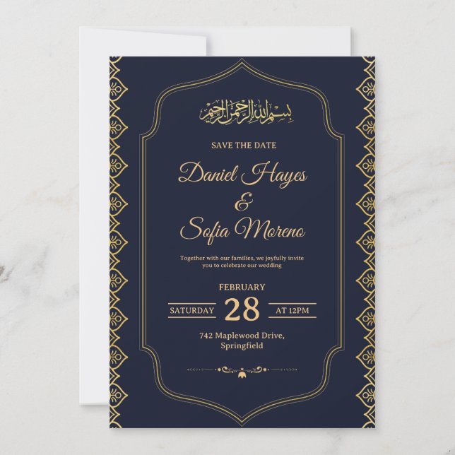 Élégante invitation de mariage musulman islamique (Devant)
