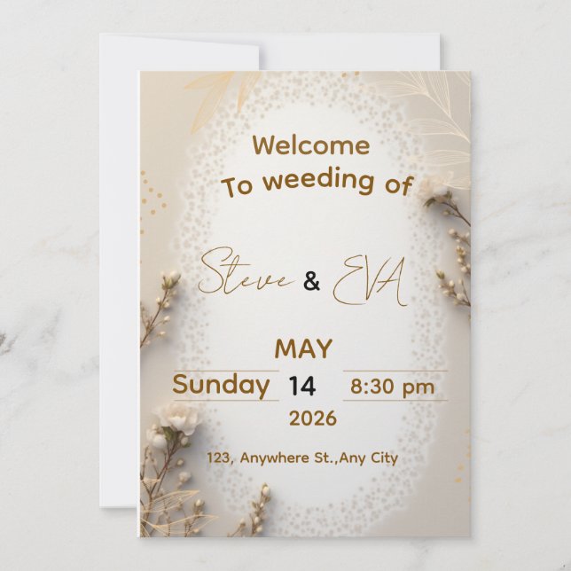 Élégante invitation de mariage neutre en marron et (Devant)