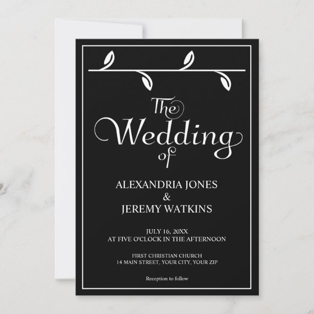 Élégante invitation de mariage noir et blanc (Devant)