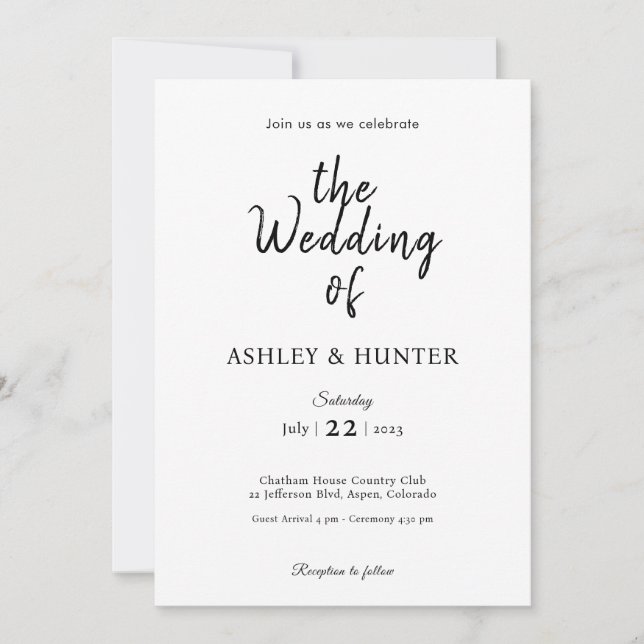 Élégante invitation de mariage noir et blanc (Devant)