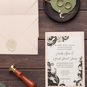 Élégante invitation de mariage noir et gris tourbi