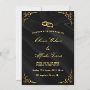 Élégante invitation de mariage noir et or