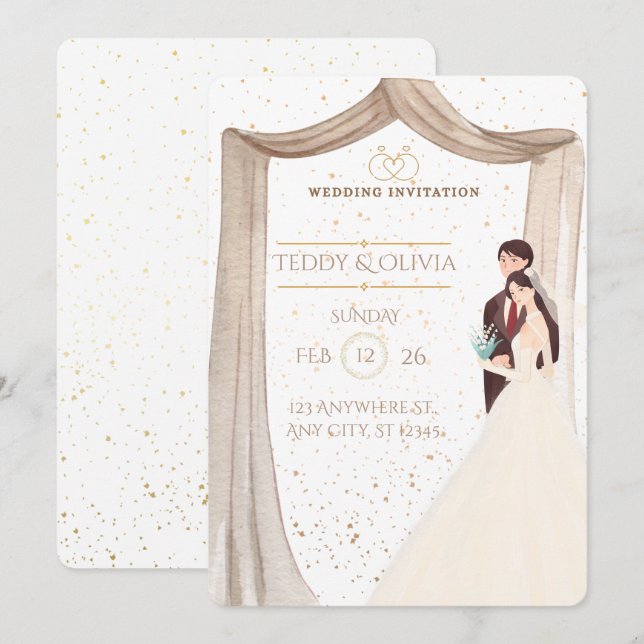 Élégante invitation de mariage personnalisée - Mar (Devant / Derrière)