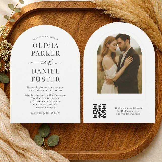 Élégante invitation de mariage photo avec QR code  (Créateur téléchargé)