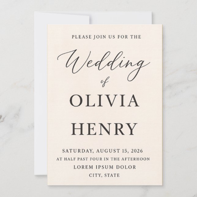 Élégante invitation de mariage plate – 5x7 pouces (Devant)