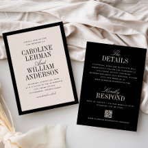 Élégante invitation de mariage recto-verso noire